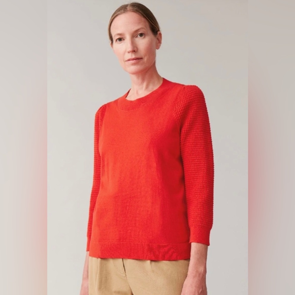 COS Puff-sleeve Red Cotton-wool Sweater Size Small